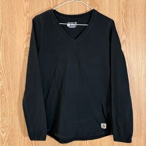 Carhartt Classic Black V-Neck Long Sleeve Relaxed Fit Tee Top